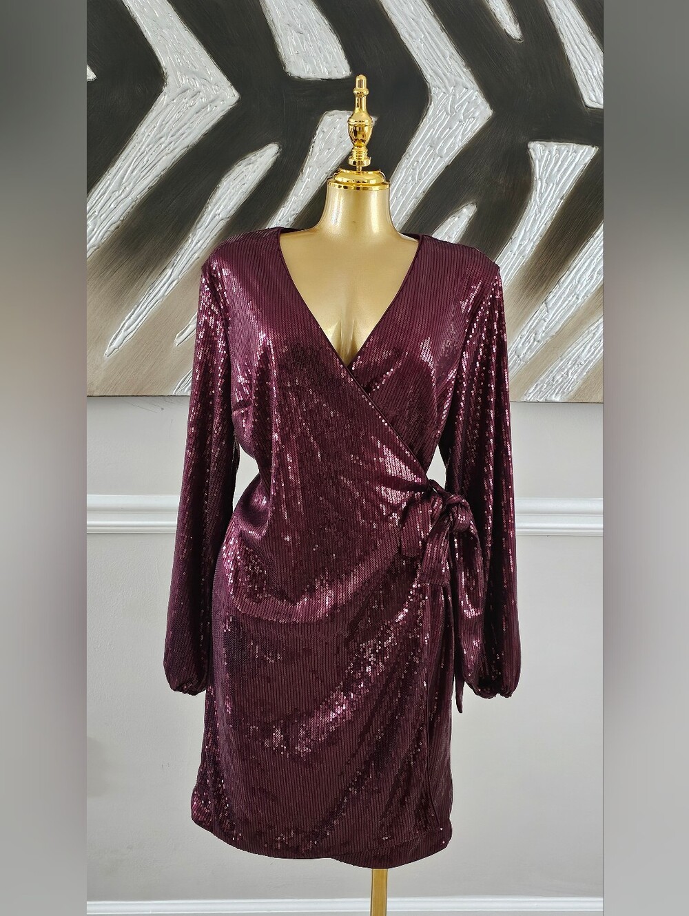 INC International Concepts Burgundy Sequin Wrap Dress Size M